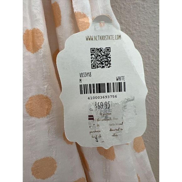 Altar’d State Sz Medium Orange Polka Dot White Sleeveless Dress Pockets Lined$70 - Picture 3 of 16